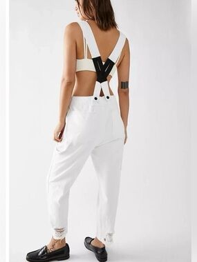 Free People x Sandrine Rose White Distressed Overalls NWT. S.